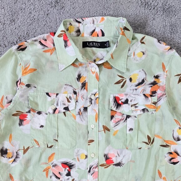 Lauren Ralph Lauren 100% Cotton Sage Green Floral Button-Up Shirt Romantic - Picture 4 of 9